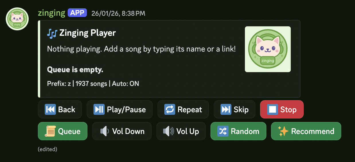 Zinging player screenshot